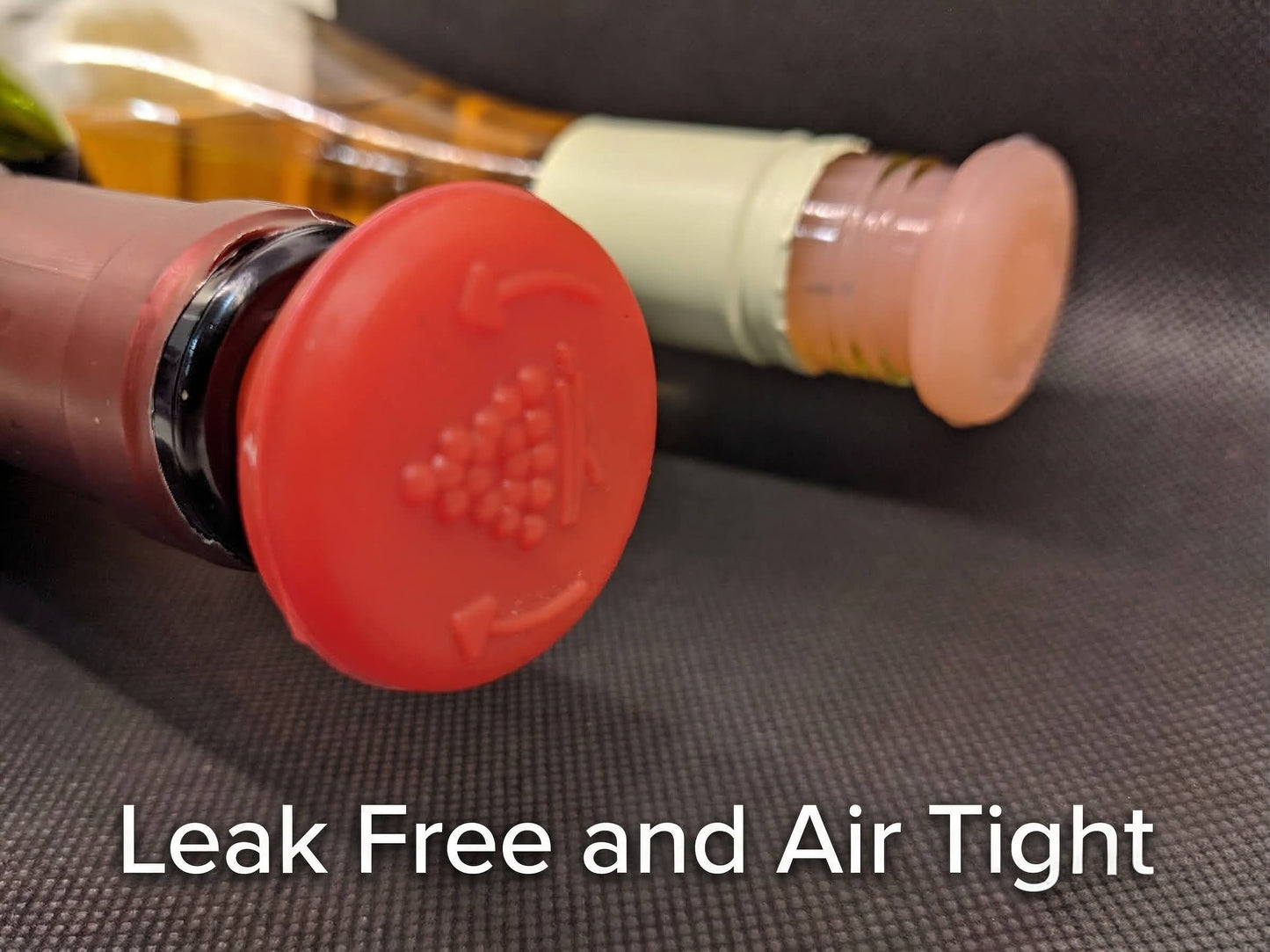 Premium Airtight Wine Bottle Stopper Set (5-Pack) | Leak-Proof Silicone | Preserve Freshness & Horizontal Storage | Vin Table Grape Logo