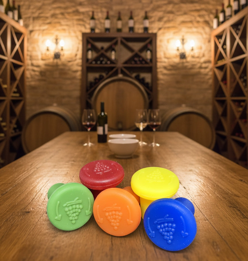 Premium Airtight Wine Bottle Stopper Set (5-Pack) | Leak-Proof Silicone | Preserve Freshness & Horizontal Storage | Vin Table Grape Logo